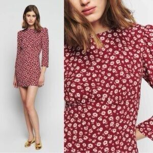 Reformation Leora Ruffle Mini Dress In Kendie Red Floral Size 0